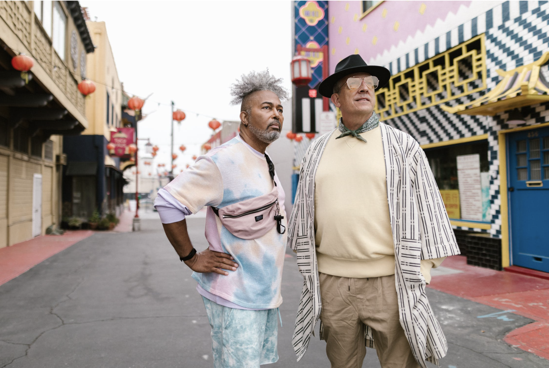 Older men dressed in streetwear posing
